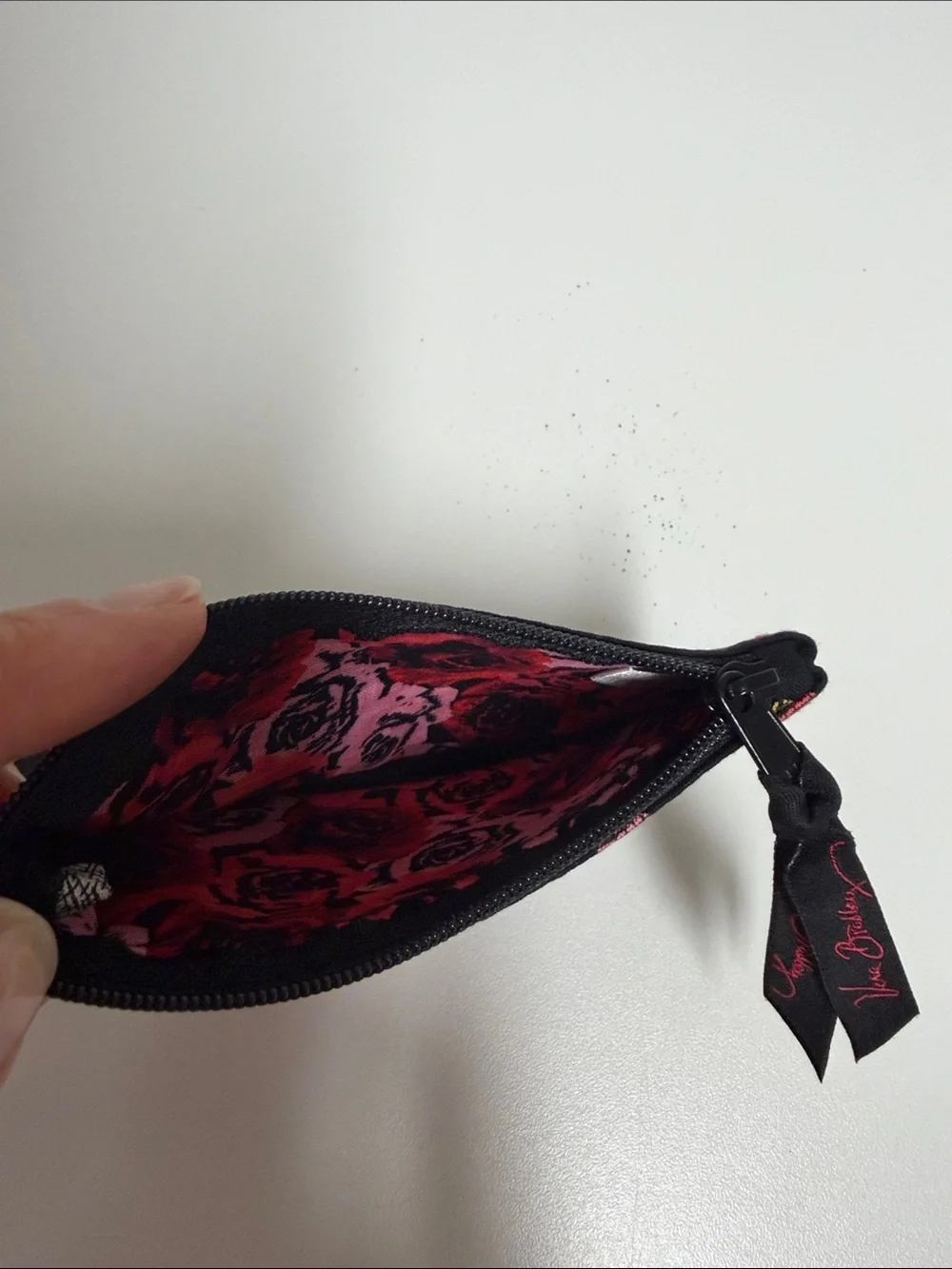 Vera Bradley Black Polka Dot ID Wristlet with Red Rose Insert